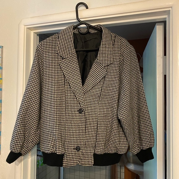 Vintage Houndstooth Bomber Jacket - Picture 1 of 5